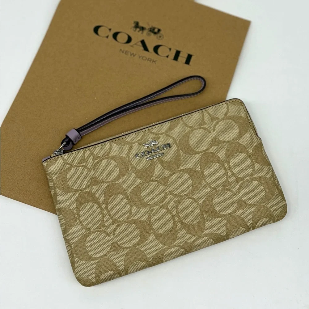 Coach Large Corner Zip Wristlet Wallet In Signature Canvas